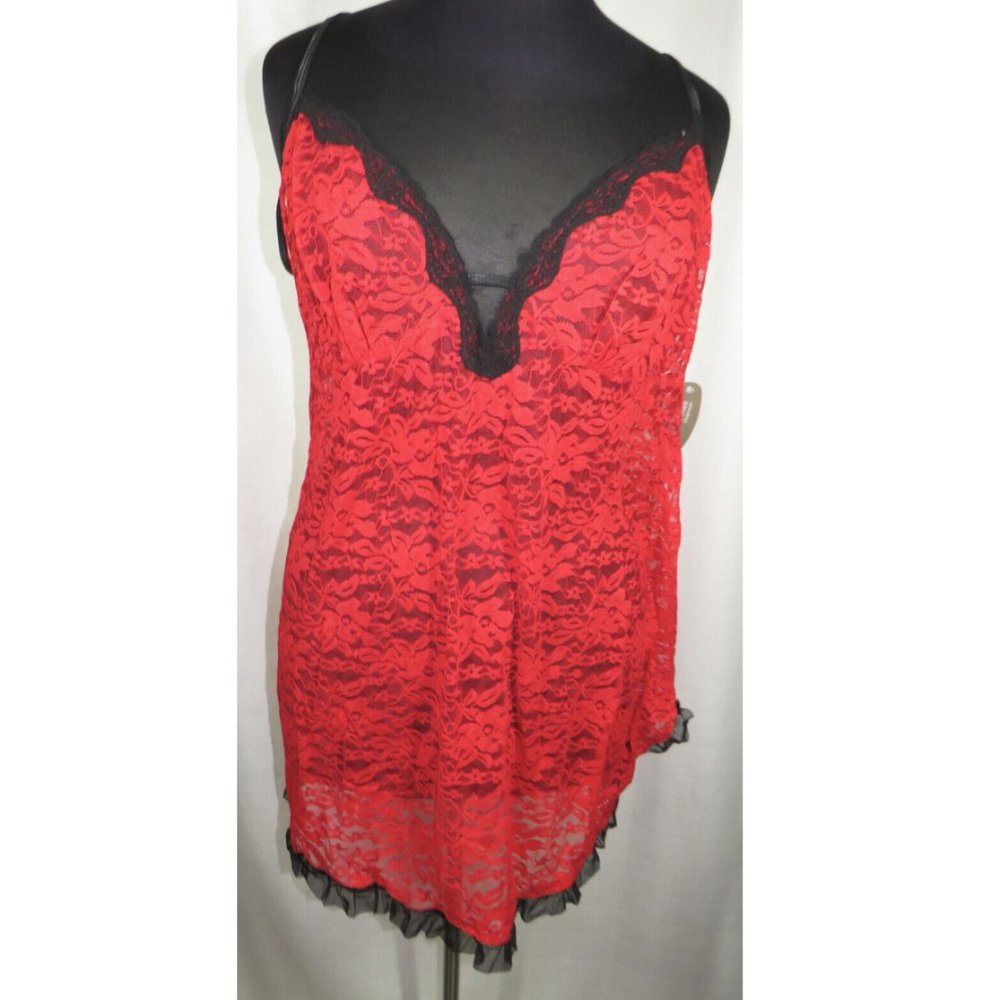 Plus Size 2X Secret Treasures Red Stretch Lace Chemise Nightie
